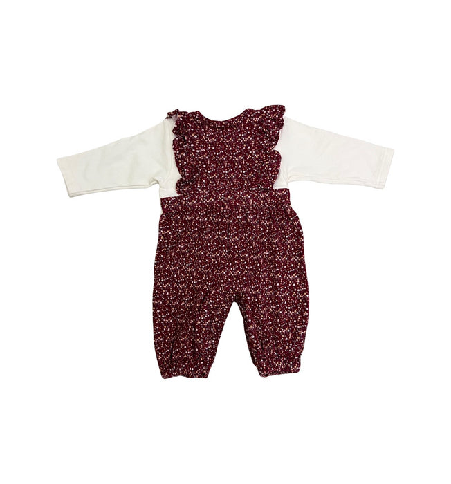 A Burgundy Long Sleeve Rompers from Chickeeduck in size 6-12M for girl. (Back View)