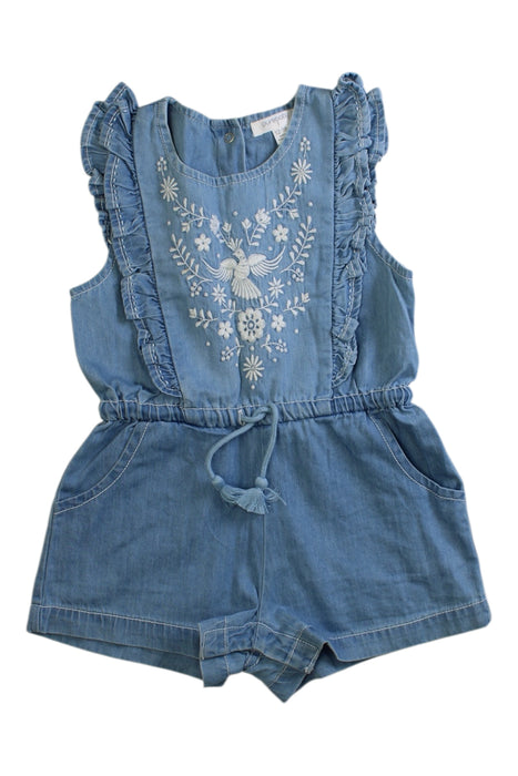 A Blue Sleeveless Rompers from purebaby in size 12-18M for girl. (Front View)