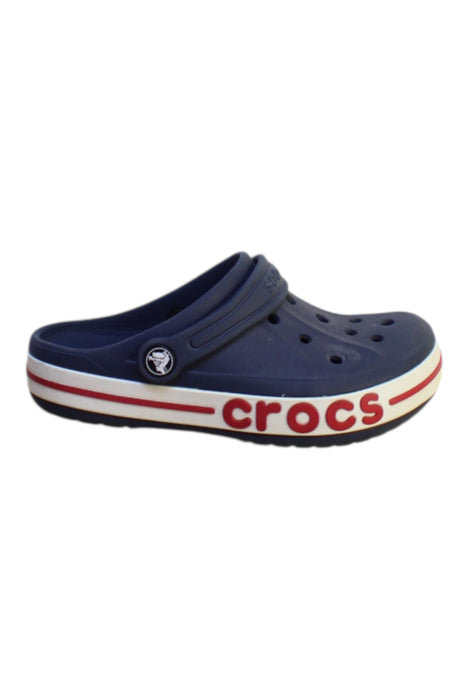 A Navy Slip Ons from Crocs in size 7Y for boy. (Front View)