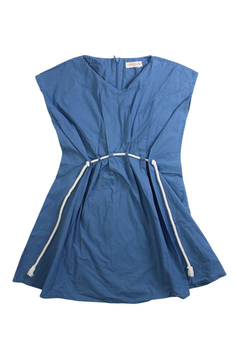 A Blue Sleeveless Dresses from Amelia Milano in size 6T for girl. (Front View)