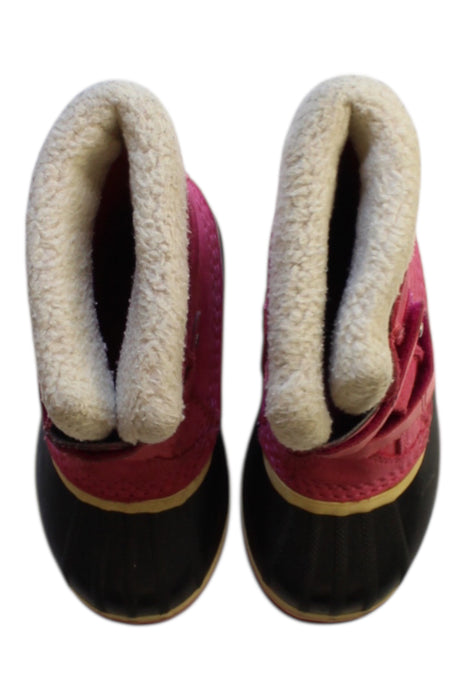 A Pink Winter Boots from Sorel in size 5T for girl. (Back View)