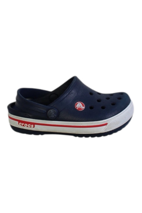A Navy Slip Ons from Crocs in size 12-18M for boy. (Front View)