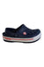 A Navy Slip Ons from Crocs in size 12-18M for boy. (Front View)