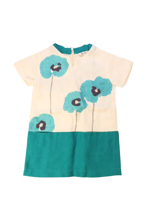 A Teal Short Sleeve Dresses from Loro Piana in size 2T for girl. (Front View)