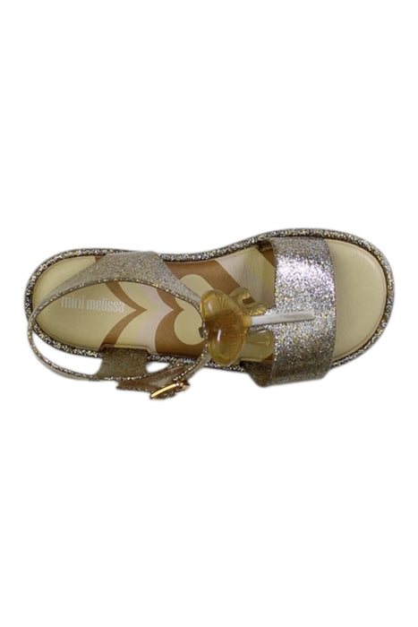 A Silver Sandals from Mini Melissa in size 5T for girl. (Front View)