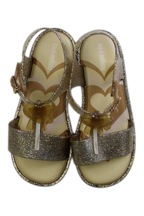 A Silver Sandals from Mini Melissa in size 5T for girl. (Back View)