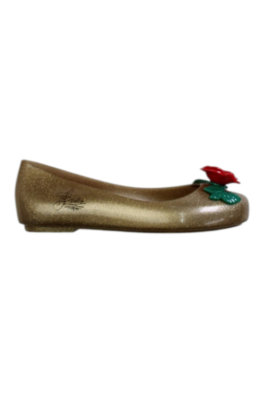 A Gold Flats from Mini Melissa in size 5T for girl. (Front View)