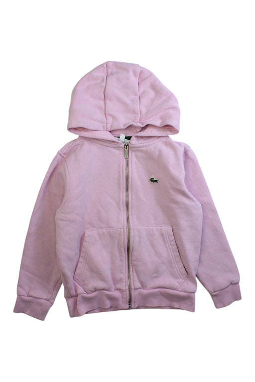 A Pink Zippered Sweatshirts from Lacoste in size 6T for girl. (Front View)