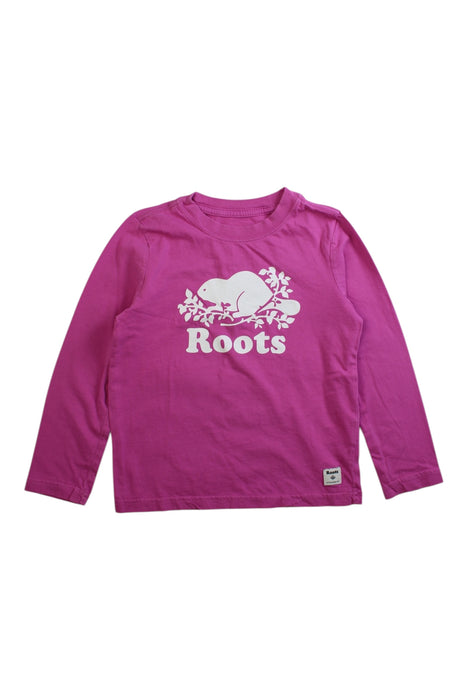 A Pink Long Sleeve T Shirts from Roots in size 5T for girl. (Front View)
