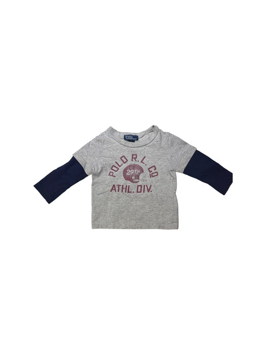 A Grey Long Sleeve T Shirts from Polo Ralph Lauren in size 6-12M for boy. (Front View)