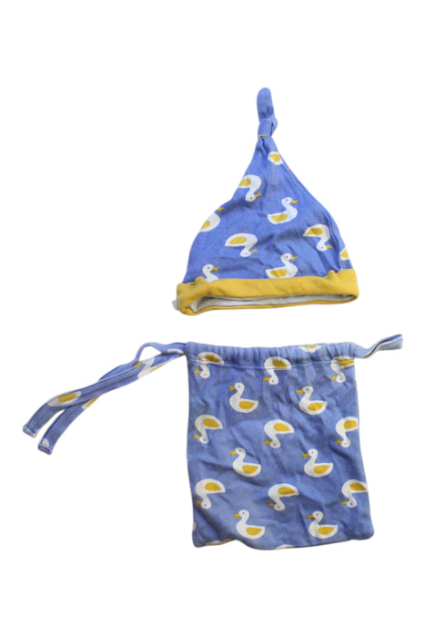 A Blue Winter Hats from Frugi in size 3-6M for neutral. (Back View)