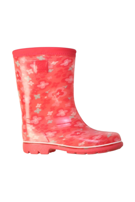 A Pink Rain Boots from Moonstar in size 7Y for girl. (Front View)