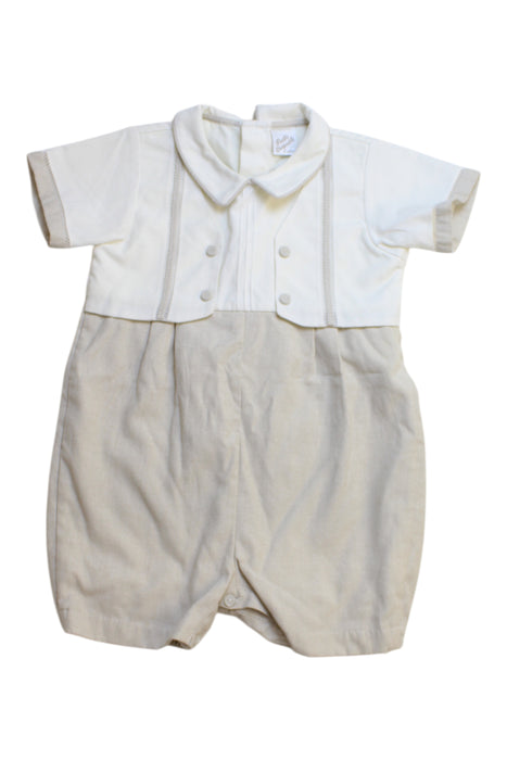 A White Short Sleeve Rompers from Pretty Originals in size 12-18M for boy. (Front View)