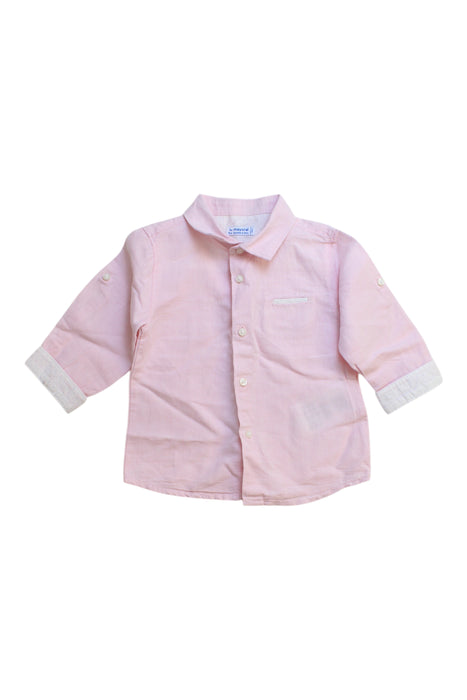 A Pink Long Sleeve Shirts from Mayoral in size 6-12M for boy. (Front View)