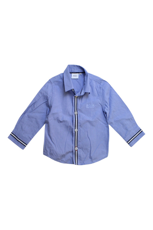 A Blue Long Sleeve Shirts from Boss in size 12-18M for boy. (Front View)