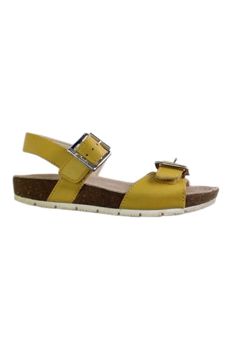 A Yellow Sandals from Clarks in size 5T for girl. (Front View)