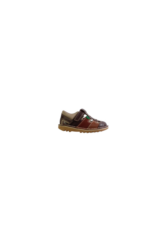 A Brown Sandals from Kickers in size 4T for boy. (Front View)