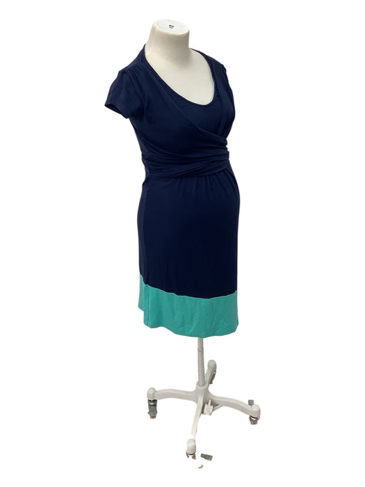 A Navy Short Sleeve Dresses from Seraphine in size Maternity-XS for maternity. (Front View)