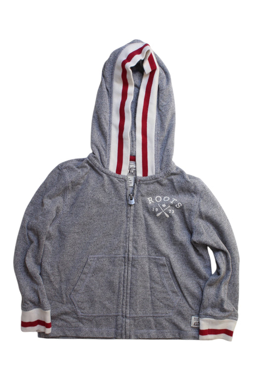 A Grey Hooded Sweatshirts from Roots in size 5T for boy. (Front View)