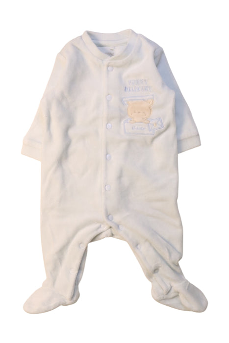 A White Onesies from Chicco in size 0-3M for neutral. (Front View)