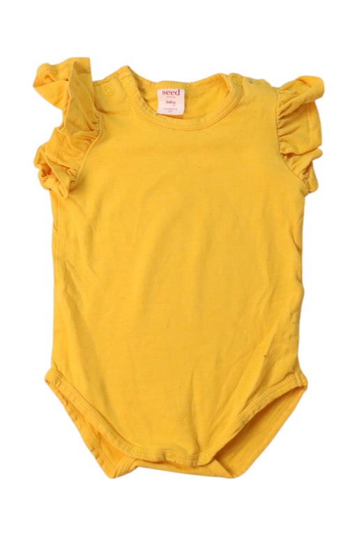 A Yellow Short Sleeve Bodysuits from Seed in size 3-6M for girl. (Front View)