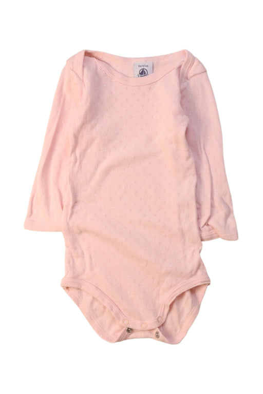 A Pink Long Sleeve Bodysuits from Petit Bateau in size 3-6M for girl. (Front View)