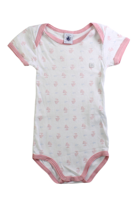 A Pink Short Sleeve Bodysuits from Petit Bateau in size 12-18M for girl. (Front View)
