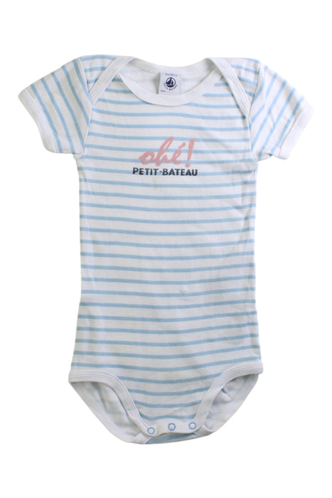 A Blue Short Sleeve Bodysuits from Petit Bateau in size 12-18M for boy. (Front View)