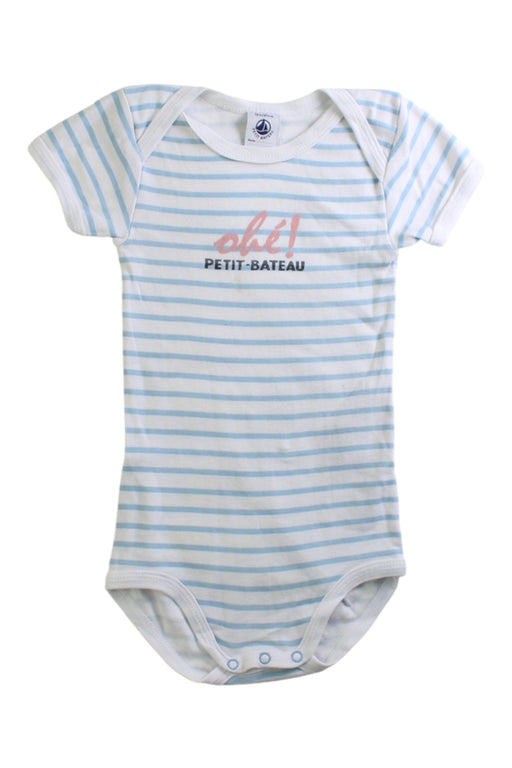 A Blue Short Sleeve Bodysuits from Petit Bateau in size 12-18M for boy. (Front View)
