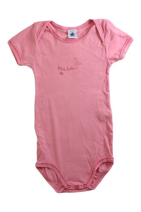 A Pink Short Sleeve Bodysuits from Petit Bateau in size 12-18M for girl. (Front View)