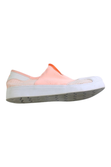 A Peach Slip Ons from Adidas in size 9Y for girl. (Front View)