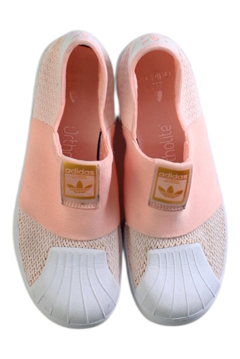 A Peach Slip Ons from Adidas in size 9Y for girl. (Back View)