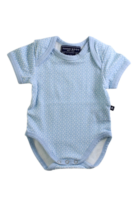 A Blue Short Sleeve Bodysuits from Toobydoo in size 0-3M for boy. (Front View)