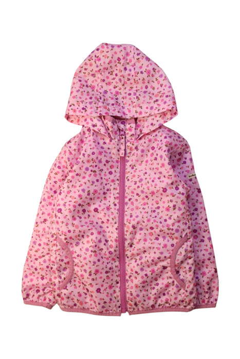 A Pink Rain Jackets from Miki House in size 4T for girl. (Front View)