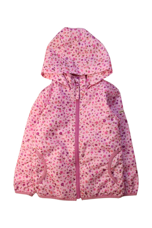 A Pink Rain Jackets from Miki House in size 4T for girl. (Front View)
