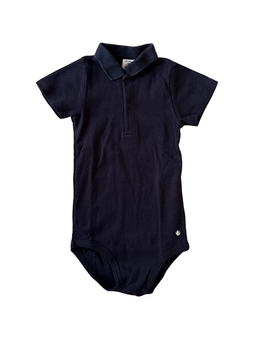 A Navy Short Sleeve Bodysuits from Petit Bateau in size 3T for neutral. (Front View)