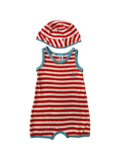 A Red Sleeveless Rompers from Petit Bateau in size 18-24M for neutral. (Front View)