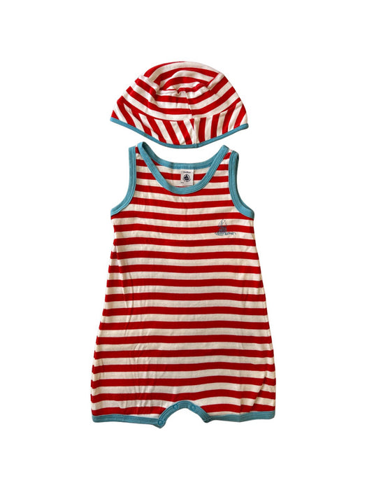 A Red Sleeveless Rompers from Petit Bateau in size 18-24M for neutral. (Front View)