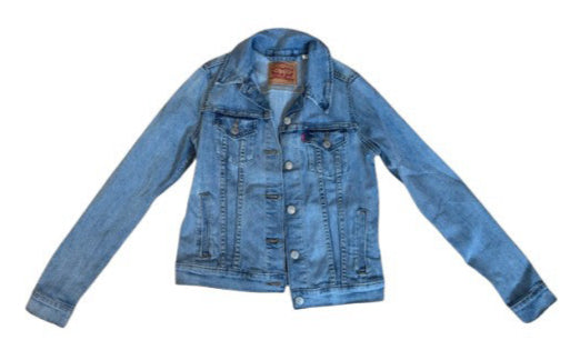 A Blue Lightweight Jackets from Levi's in size 12Y for girl. (Front View)