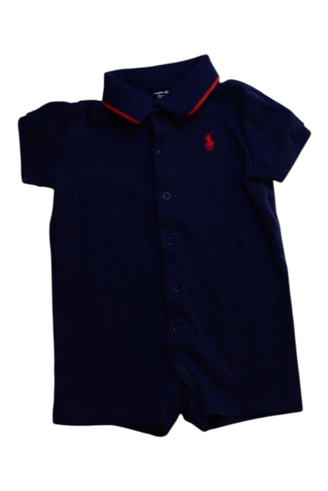 A Navy Short Sleeve Rompers from Ralph Lauren in size 6-12M for boy. (Front View)
