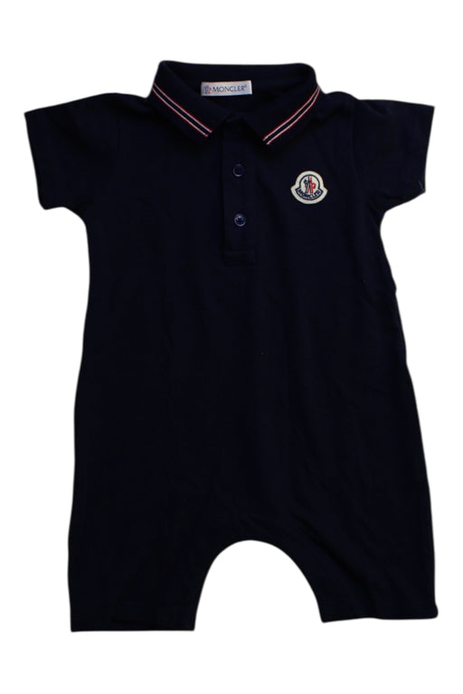 A Navy Short Sleeve Rompers from Moncler in size 6-12M for boy. (Front View)