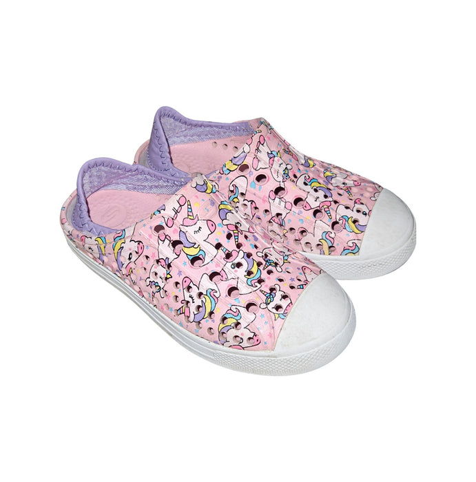 A Pink Aqua Shoes from Skechers in size 5T for girl. (Front View)