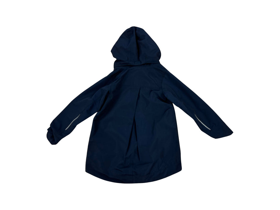 A Blue Rain Jackets from Polarn O. Pyret in size 7Y for neutral. (Back View)