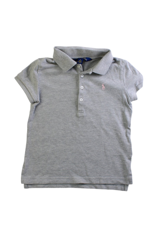 A Grey Short Sleeve Polos from Polo Ralph Lauren in size 5T for girl. (Front View)