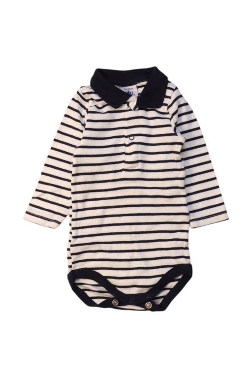 A Navy Long Sleeve Bodysuits from Petit Bateau in size 0-3M for boy. (Front View)