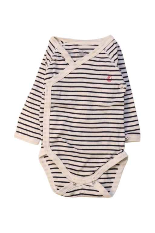 A White Long Sleeve Bodysuits from Petit Bateau in size 0-3M for boy. (Front View)