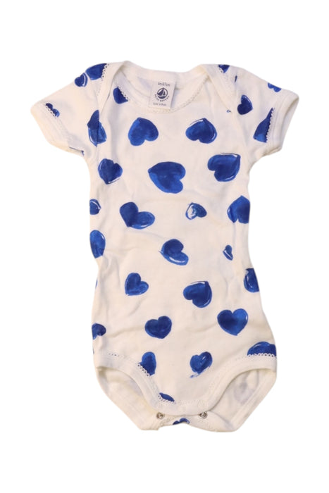 A Blue Short Sleeve Bodysuits from Petit Bateau in size 3-6M for girl. (Front View)