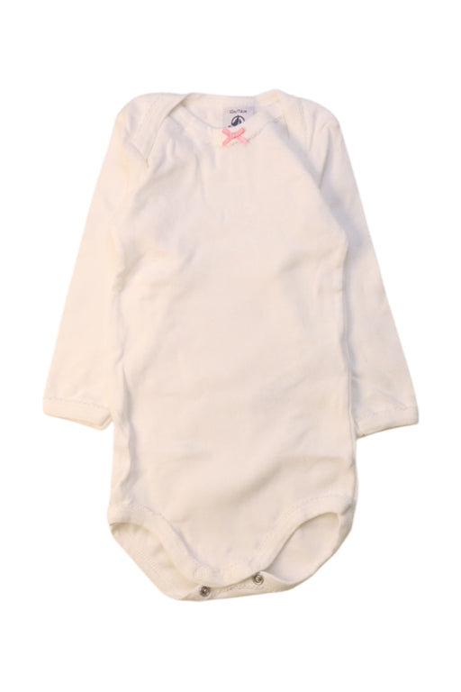 A White Long Sleeve Bodysuits from Petit Bateau in size 6-12M for girl. (Front View)