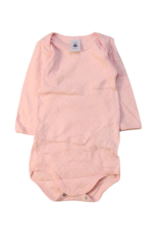 A Pink Long Sleeve Bodysuits from Petit Bateau in size 3-6M for girl. (Front View)