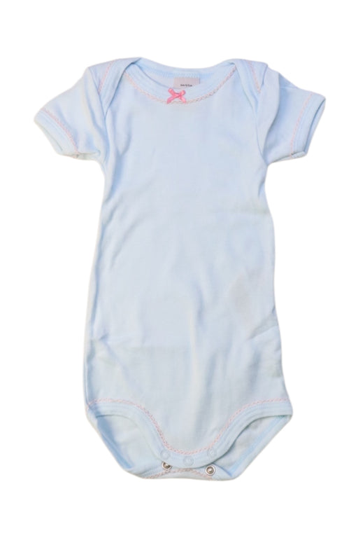A Blue Short Sleeve Bodysuits from Petit Bateau in size 3-6M for girl. (Front View)
